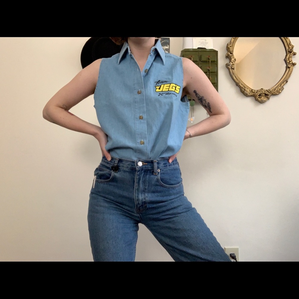 Denim sleeveless button up
